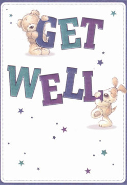 This charming get well card captures the essence of comfort and thoughtful care found throughout Harold Wood. At its heart, a welcoming teddy bear stretches across the bold, playful letters of 'GET,' as a sprightly puppy nestles by the confident 'WELL' below. Their rounded forms and expressive, gentle faces communicate compassion and support-qualities as valued in floristry as they are in neighbourhood friendships here in Harold Wood. The card's crisp white background creates a clean foundation, while a constellation of scattered stars in deep purples and blues conjure the magic of evening skies over Gallows Corner. The vibrant text, shaded in teals and violets, echoes the lush tones of locally crafted bouquets. Each artistic detail feels considered, mirroring the way a local florist arranges petals and foliage with intention and care. The scene radiates warmth and optimism, much like a Flower Delivery Harold Wood arrangement designed to brighten difficult days. This card's visual language, full of hope and playful energy, is perfectly suited to offering encouragement and compassion for loved ones in Harold Wood and beyond.